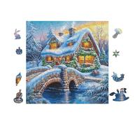 100 Piece Jigsaw Puzzle for Adults Cottage with Bridge in Winter 28x28cm Framable Wall Art for Office Cafe Decor Unique Artistic Display for Commercial Space Decor Gift
