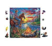 100 Piece Jigsaw Puzzle for Adults Cowboy on Horse 28x28cm Stress Relief Anxiety Reduction Puzzle Perfect for Office Workers Daily Unwind After Long Work Hours