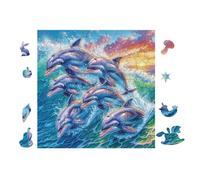 100 Piece Jigsaw Puzzle for Adults Dolphins Jumping in Ocean 28x28cm Intermediate Level Puzzle Great for Skill Improvement Logical Reasoning Training Brain Exercise