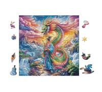 100 Piece Jigsaw Puzzle for Adults Dragon Standing with Rainbow Wings 28x28cm Team Building Activity for Office Colleagues Fun Group Game Improve Cooperation Ability