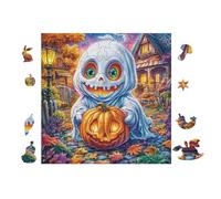 100 Piece Jigsaw Puzzle for Adults Ghost with Pumpkin 28x28cm Team Building Activity for Office Colleagues Fun Group Game Improve Cooperation Ability