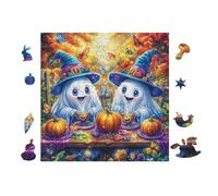 100 Piece Jigsaw Puzzle for Adults Ghosts with Pumpkins at Halloween 28x28cm Retirement Gift for Elderly Great for Brain Health Memory Training Leisure Time Activity Gift