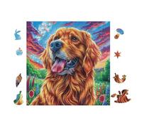 100 Piece Jigsaw Puzzle for Adults Golden Retriever 28x28cm Framable Wall Art for Office Cafe Decor Unique Artistic Display for Commercial Space Decor Gift