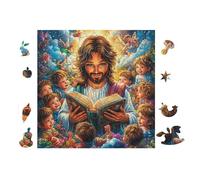 100 Piece Jigsaw Puzzle for Adults Jesus Reading Book to Children 28x28cm Intermediate Level Puzzle for Skill Improvement Great for Logical Thinking Training Gift
