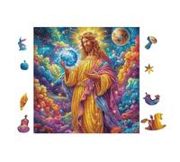 100 Piece Jigsaw Puzzle for Adults Jesus with Earth 28x28cm Intermediate Level Puzzle Great for Skill Improvement Logical Reasoning Training Brain Exercise