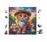 100 Piece Jigsaw Puzzle for Adults Kitten with Hat Easter 28x28cm Thanksgiving Gift Perfect for Family Time Improve Concentration Patience Focus Hand-on Ability