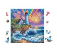 100 Piece Jigsaw Puzzle for Adults Lighthouse on Rocky Coast 28x28cm Framable Home Decor Artwork HD Clear Details Dust-Free Smooth Assembly Experience No Puzzle Dust