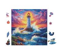 100 Piece Jigsaw Puzzle for Adults Lighthouse on Tropical Beach 28x28cm Family Friendly Puzzle Great for Gathering Parties Friends Reunion Fun Group Activity Game Night
