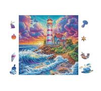 100 Piece Jigsaw Puzzle for Adults Lighthouse on Tropical Beach 28x28cm Stress Relief Anxiety Reduction Puzzle Perfect for Office Workers Daily Unwind After Long Work Hours