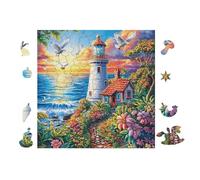 100 Piece Jigsaw Puzzle for Adults Lighthouse on Tropical Beach 28x28cm Stress Relief Anxiety Reduction Puzzle Perfect for Office Workers Daily Unwind After Long Work Hours