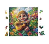 100 Piece Jigsaw Puzzle for Adults Monkey Playing Guitar 28x28cm for Mum Relaxing Hobby Fun Leisure Time Home Wall Decor Artwork Gift