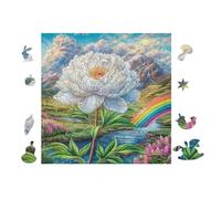 100 Piece Jigsaw Puzzle for Adults Peony Flower with Rainbow 28x28cm Collectible Art Puzzle Great for Hobbyists Long Lasting Durable Premium Material Gift
