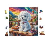 100 Piece Jigsaw Puzzle for Adults Poodle Puppy at The Table 28x28cm High Difficulty Challenging Puzzle Great for Advanced Players Strong Sense of Accomplishment