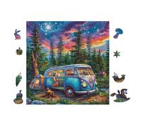 100 Piece Jigsaw Puzzle for Adults Retro Van in Moonlight Forest 28x28cm Intermediate Level Puzzle Great for Skill Improvement Logical Reasoning Training Brain Exercise