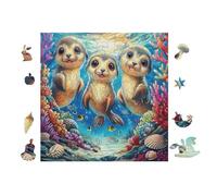 100 Piece Jigsaw Puzzle for Adults Seal Puppies in Ocean 28x28cm for Mum Relaxing Hobby Fun Leisure Time Home Wall Decor Artwork Gift