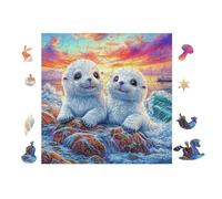100 Piece Jigsaw Puzzle for Adults Seal Puppies in Ocean 28x28cm Intermediate Level Puzzle Great for Skill Improvement Logical Reasoning Training Brain Exercise