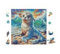 100 Piece Jigsaw Puzzle for Adults Seal Puppy in Ocean 28x28cm Holiday Party Activity Perfect for Christmas New Year Gathering Family Friends Fun Timegift