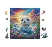 100 Piece Jigsaw Puzzle for Adults Seal Puppy in Ocean 28x28cm Intermediate Level Puzzle Great for Skill Improvement Logical Reasoning Training Brain Exercise