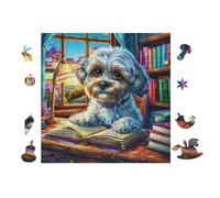 100 Piece Jigsaw Puzzle for Adults Shih Tzu Puppy with Books 28x28cm High Difficulty Puzzle for Advanced Players Great for Skill Training Challenge Yourself Gift