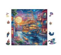 100 Piece Jigsaw Puzzle for Adults Ship in Harbor at Moonlight 28x28cm Rainy Day Indoor Activity Perfect for 14+s Teens Adults Family Fun Safe No Burrs Material Gift