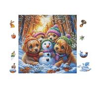 100 Piece Jigsaw Puzzle for Adults Three Puppies with Snowman 28x28cm Framable Wall Art for Office Cafe Decor Unique Artistic Display for Commercial Space Decor Gift