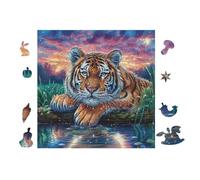 100 Piece Jigsaw Puzzle for Adults Tiger Cub Waterfall 28x28cm Eco-Friendly Cardboard Safe Non-Toxic Perfect for Teens Adults Daily Hobby Home Use Gift