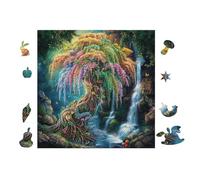 100 Piece Jigsaw Puzzle for Adults Waterfall And Willow Tree 28x28cm Durable Reusable Cardboard for Puzzle Lovers Family Friends Teens Adults All Ages