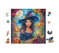 100 Piece Jigsaw Puzzle for Adults Witch with Black Cat 28x28cm Expert Level Challenging Puzzle Great for Collectors Logical Thinking Skill Improvement Brain Training