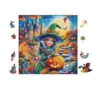 100 Piece Jigsaw Puzzle for Adults Witch with Pumpkin And Castle 28x28cm Intermediate Level Puzzle Great for Skill Improvement Logical Reasoning Training Brain Exercise