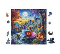 100 Piece Jigsaw Puzzle for Adults Witch with Pumpkins at Halloween 28x28cm Artistic Pattern Puzzle Ideal for Art Lovers Home Wall Decoration Collectible Artwork Display Gift