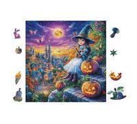 100 Piece Jigsaw Puzzle for Adults Witch with Pumpkins at Halloween 28x28cm Graduation Gift for Students Great for Brain Training Relaxation After Long Time Study Gift