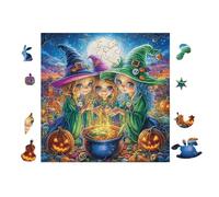 100 Piece Jigsaw Puzzle for Adults Witches with Cauldron at Halloween 28x28cm for 14+s Teens Adults Fun Family Activity Holiday Time Together Gift