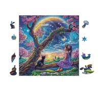 100 Piece Jigsaw Puzzle for Adults with Cat Under Moonlight Tree 28x28cm Framable Wall Art for Office Cafe Decor Unique Artistic Display for Commercial Space Decor Gift