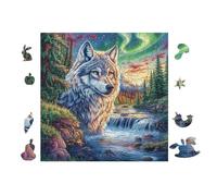 100 Piece Jigsaw Puzzle for Adults Wolf Northern Lights 28x28cm Framable Wall Art for Office Cafe Decor Unique Artistic Display for Commercial Space Decor Gift