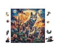 100 Piece Jigsaw Puzzle for Adults Wolf Pack in Desert at Moonlight 28x28cm Rainy Day Indoor Activity Perfect for 14+s Teens Adults Family Fun Safe No Burrs Material Gift