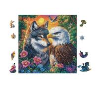 100 Piece Jigsaw Puzzle for Adults Wolf with Eagle in Mountain Forest 28x28cm Valentine's Day Gift for Couple Fun Bonding Activity Smooth Assembly Leisure Time Together