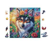 100 Piece Jigsaw Puzzle for Adults Wolf with Flower Crown 28x28cm Winter Holiday Indoor Activity Perfect for Cold Days Family Time Together Fun Hobby Gift