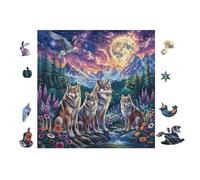100 Piece Jigsaw Puzzle for Adults Wolves in Moonlight Forest 28x28cm Home Wall Decor Artwork Unique Personalized Decoration for Living Room Bedroom Study