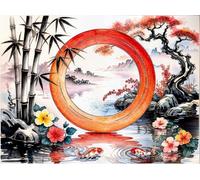 100 Piece Jigsaw Puzzles for Adults, Japanese Ink Painting 15.6x11 inch, Challenging Brain Teaser Puzzle, Premium Cardboard Hobby Gift for Adults & Seniors