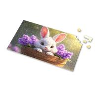 100 Piece Puzzles For Kids A Cute White Bunny With Purple Flowers In A Wooden Basket Picture Puzzle Gift For 4 Year Old Boy 100 Piece Puzzles For Kids(1000PCS)
