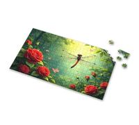 100 Piece Puzzles For Kids A Dragonfly Perches Gracefully Among Vibrant Red Roses In A Lush, Sunlit Garden. Picture Puzzle Jigsaw Puzzles 500 Pieces Toys & Games(1000PCS)