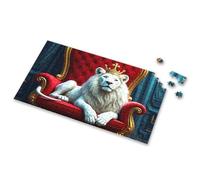 100 Piece Puzzles For Kids A Majestic White Lion Wearing A Golden Crown Sits Regally On An Ornate Red Throne Picture Puzzle Jigsaw Puzzles 500 Pieces Puzzles For Adults 500 P(500PCS)