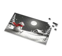100 Piece Puzzles For Kids A White Cat Wearing A Red Scarf Sits In A Snowy Landscape Under A Full Moon Picture Puzzle Jigsaw Puzzles 500 Pieces Puzzles For Adults 500 P(1000PCS)