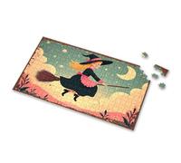 100 Piece Puzzles For Kids A Witch Flying On A Broomstick Under A Starry Night Sky Picture Puzzle Puzzles For Adults 750 Piece Puzzles For Adults(1000PCS)