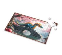 100 Piece Puzzles For Kids Blue Dragon On Stone Bridge Amidst Cherry Blossom Trees Picture Puzzle Gifts For 5 Year Old Girls 500 Piece Puzzles(500PCS)