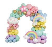 100 Piece Rainbow Balloon Pink Gold Balloon with Star, Cloud Rainbow & Large 16-Inch Happy Birthday Foil Letter Balloons for Boys Girls Party Decorations (Colorful Red Theme Balloons arch)