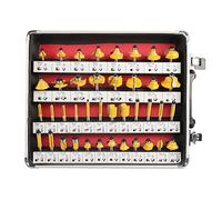 100 Piece Tungsten Steel Router Bit Set for Woodworking - 1/4 Inch Shank No. 45 Steel Milling Cutters - Trimming Forming and Groove Cutting Tools for Wood - Includes Storage Box