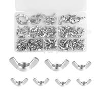 100-Piece Wing Nut Assortment Kit - Silver Q235 Carbon Steel Metric Butterfly Nuts - M3/M4/M5/M6/M8/M10/M12