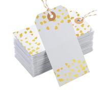 100 Pieces 120x60mm Large Price Tag with String, Gold Love Heart Gift Tag, Blank Tag Label with Gold Cotton String, Writable Hanging Product Label, Suitable for Wedding Birthday Art Crafts Packaging