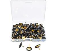 100 Pieces Black Drawing Pins, Round Head Thumbtacks, Metal Drawing Pins, Gold Steel Tip Flat Lap Pins for Paper Binding Office Products, Photo Walls, Bulletin Boards, Home and Professional Locations.